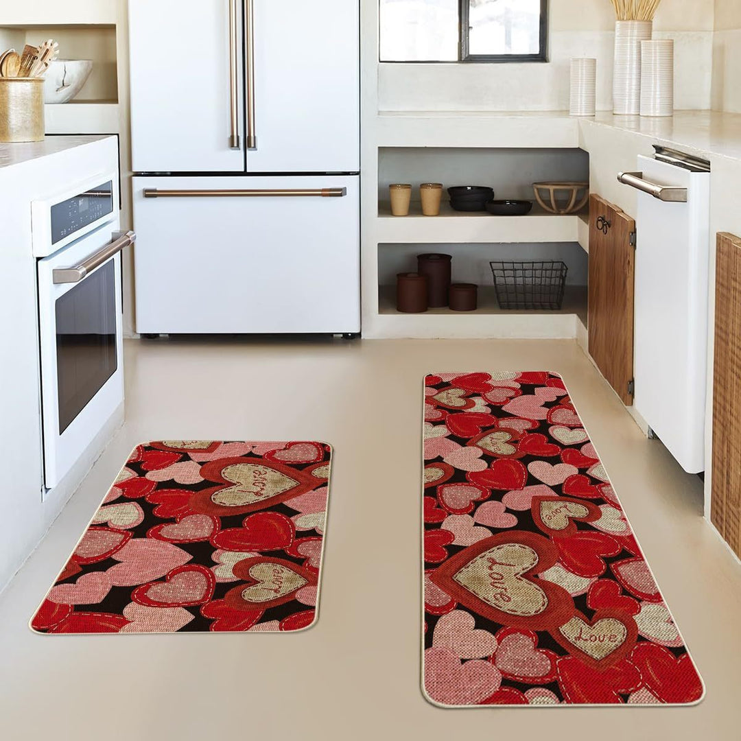 Heart-Themed Kitchen Runner Mat