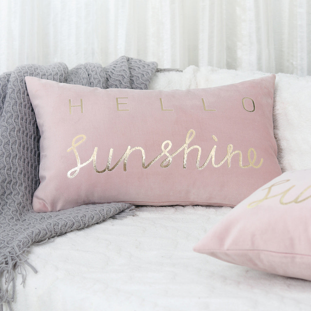 Rectangular Embroidered Slogan Throw Pillow Cover with Metallic Script Accent
