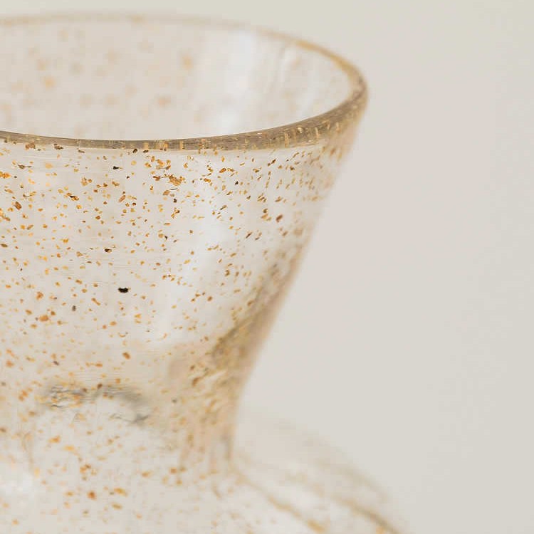 Speckled Hand-Blown Ribbed Pedestal Glass Vase