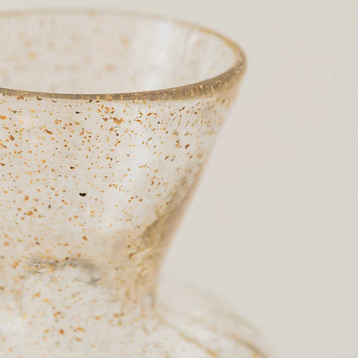 Speckled Hand-Blown Ribbed Pedestal Glass Vase