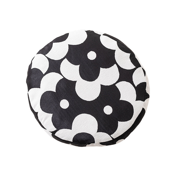 Round decorative seat cushion with floral jacquard structure