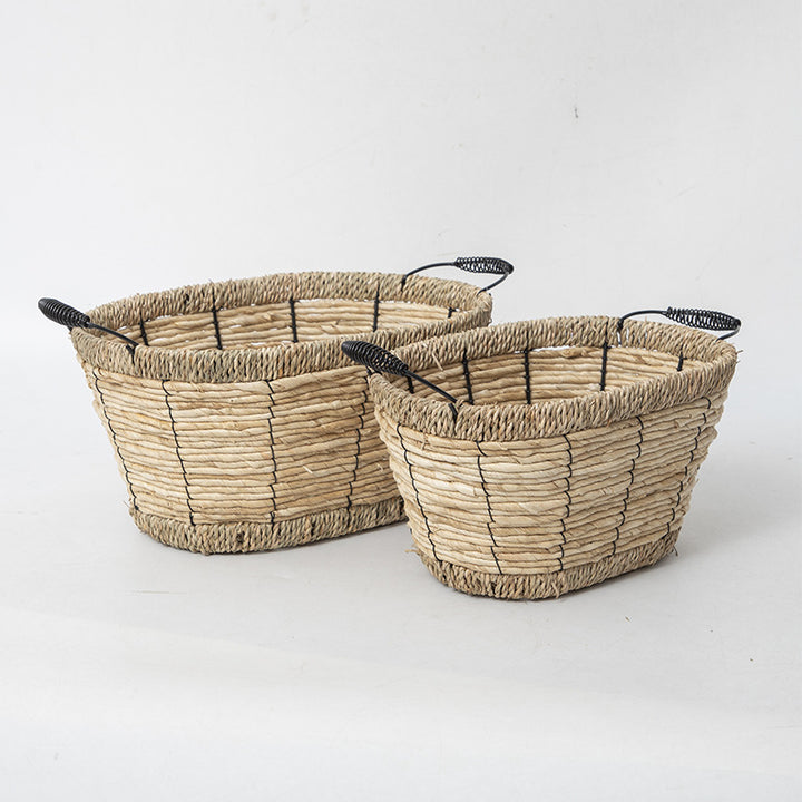 Practical storage basket with stainless steel handles