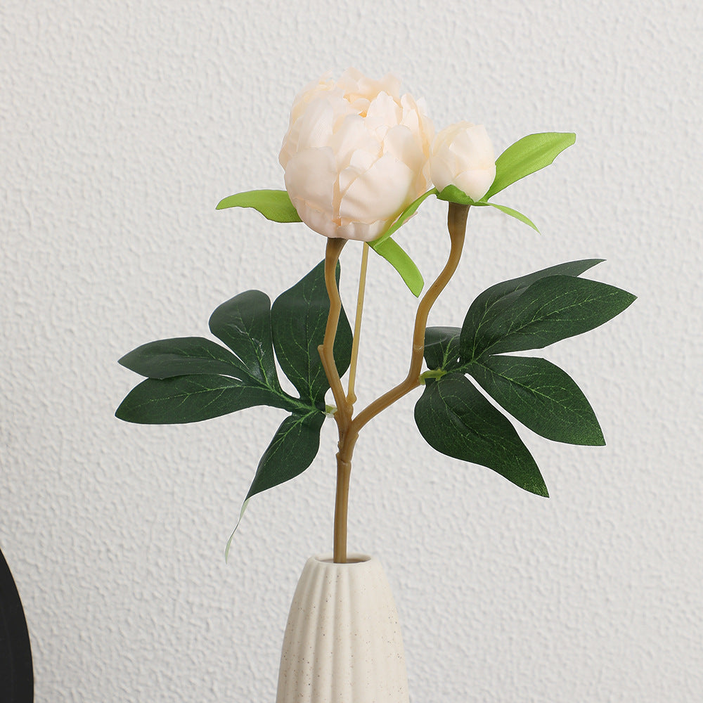 Artificial peony stem with lifelike flowers and leaves