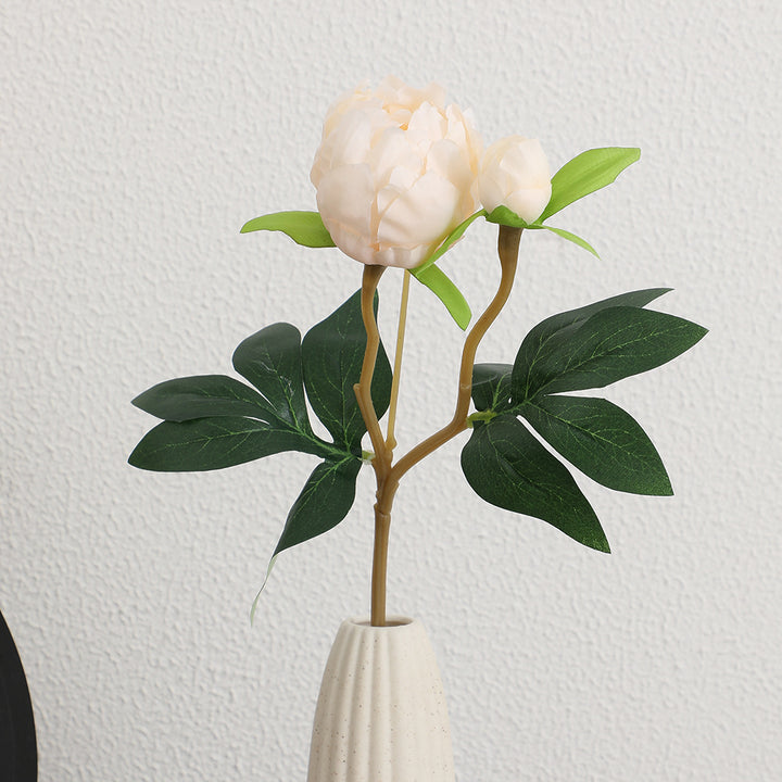 Artificial peony stem with lifelike flowers and leaves