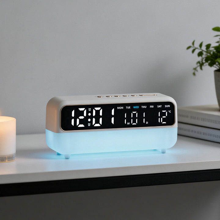 Digital weather alarm clock with intelligent display and temperature function