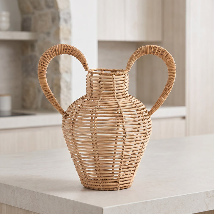 Decorative vase made of woven natural material
