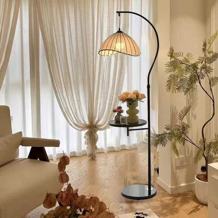 Stylish arc floor lamp with integrated side table