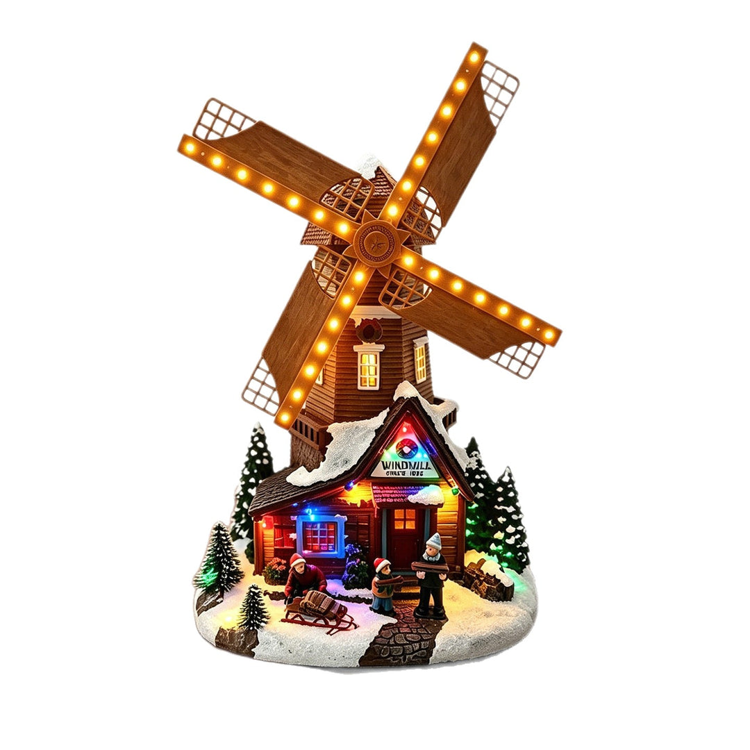 Illuminated Christmas village decoration with moving figures