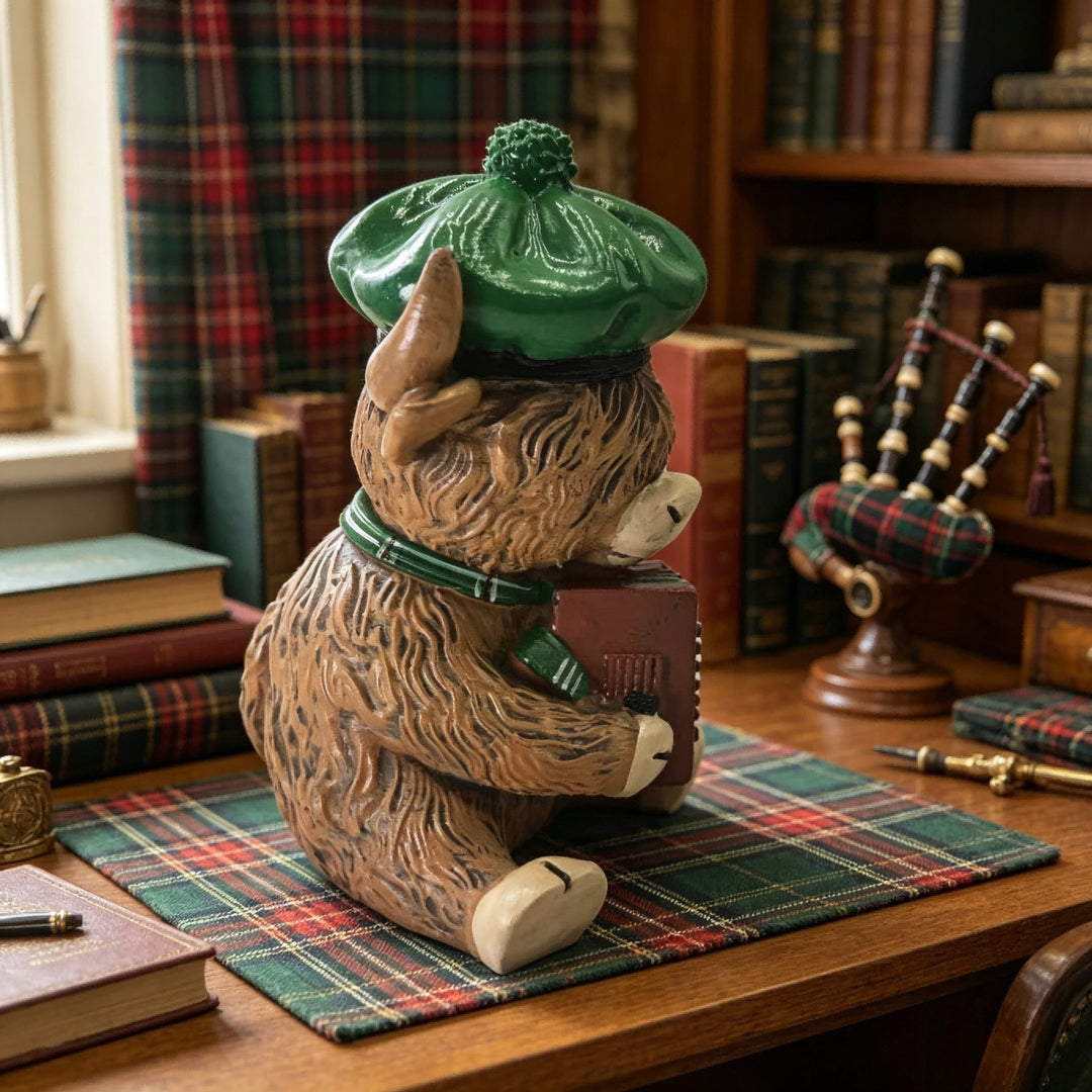 Decorative Highland Cattle Figure with Accordion