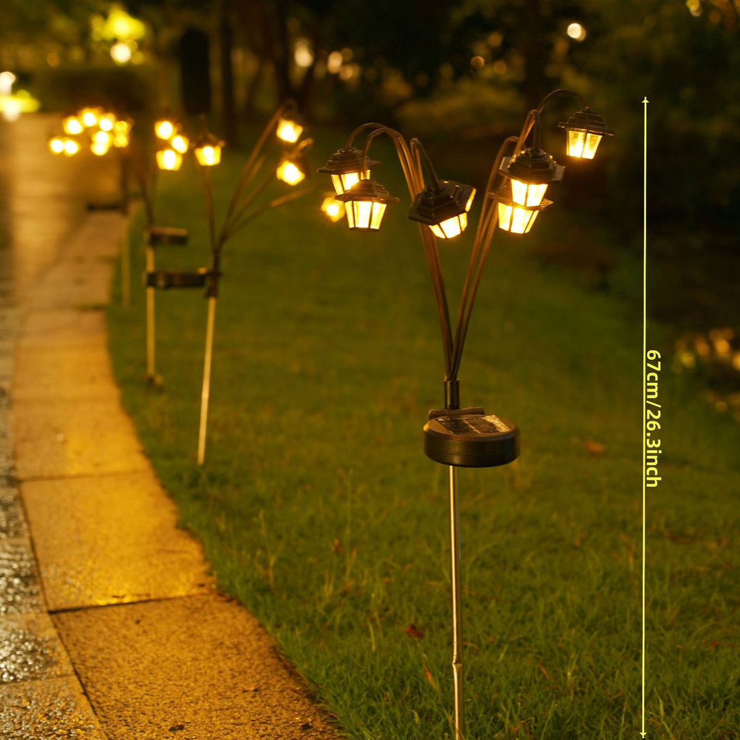 Solar-Powered Vintage Lantern with Multiple Heads Path Stake Set