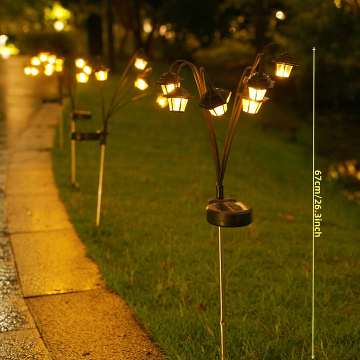 Solar-Powered Vintage Lantern with Multiple Heads Path Stake Set