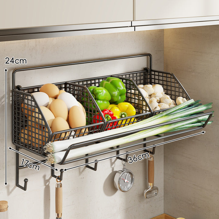 Under-Cabinet Three-Compartment Wire Mesh Kitchen Storage Basket with Front Rail