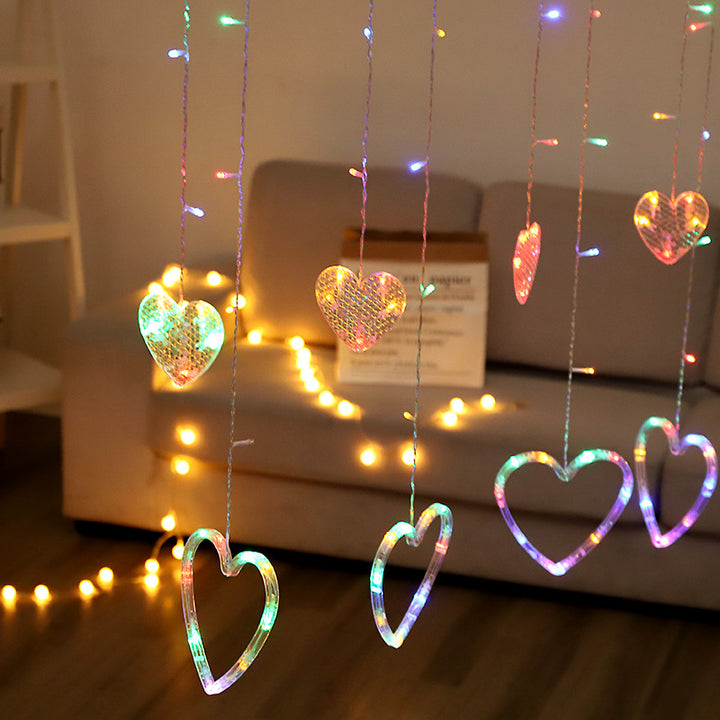 LED Acrylic Hanging Christmas Curtain Light Set with Reindeer Tree Bell and Star Ornaments