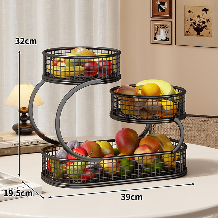 Three-Tier Metal Mesh Countertop Fruit & Produce Display Stand