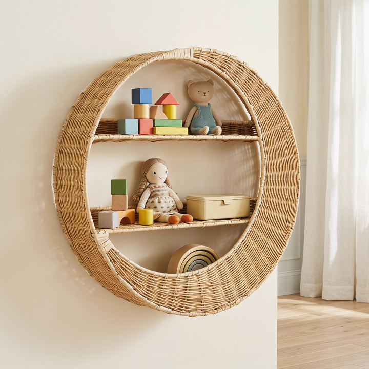 Wall shelf made of handcrafted willow material