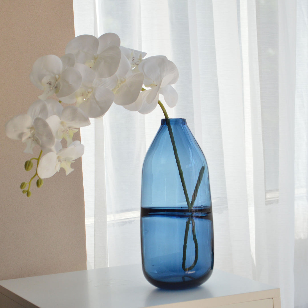 Mid-Sized Hand-Blown Studio Glass Decorative Cylinder Vase with Narrow Neck
