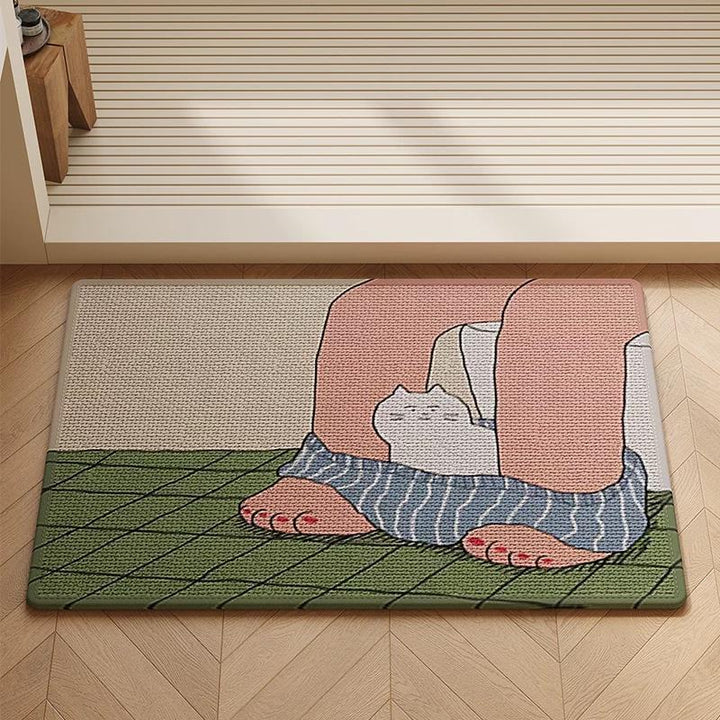 Woven Absorbent Low-Profile Entrance Doormat with Cute Bunny Illustration