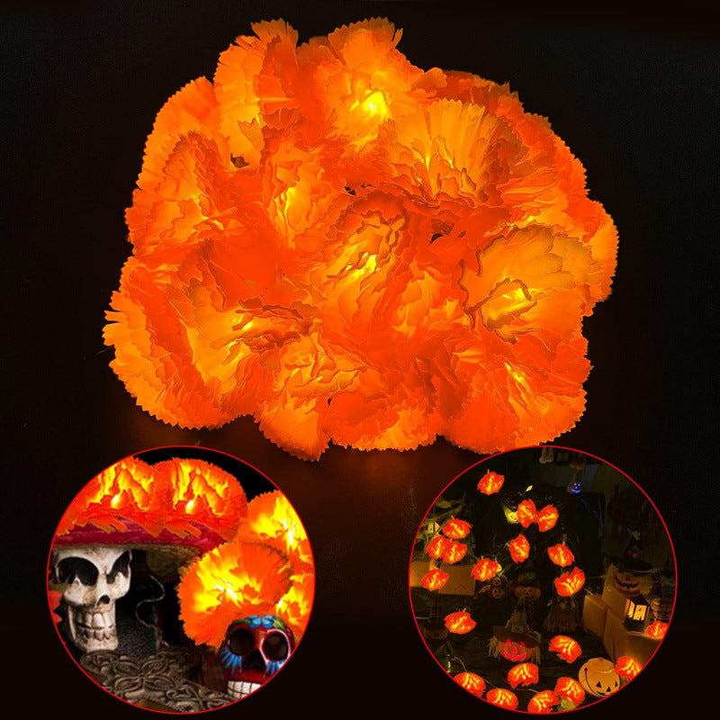 LED Marigold String Lights Decorative Garland for Shelves and Altars