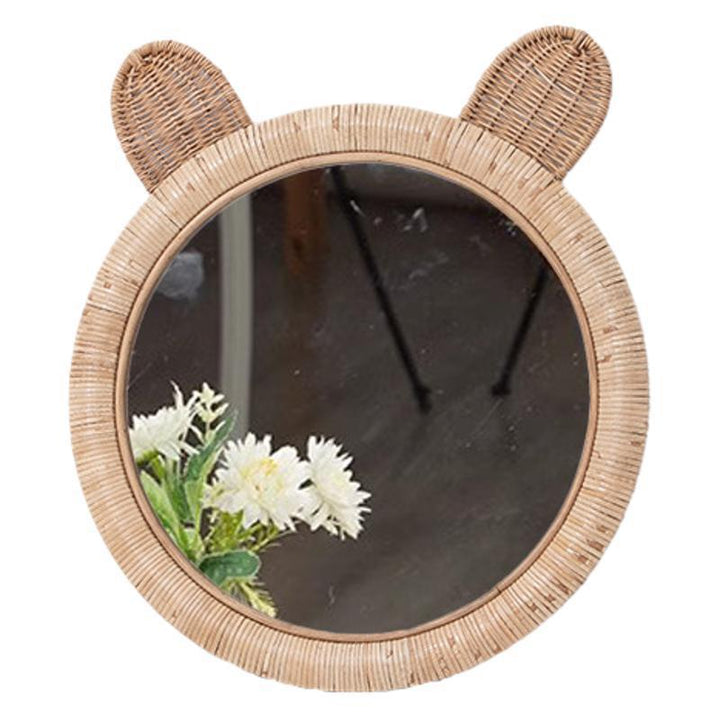 Round Wall Mirror with Rattan Design