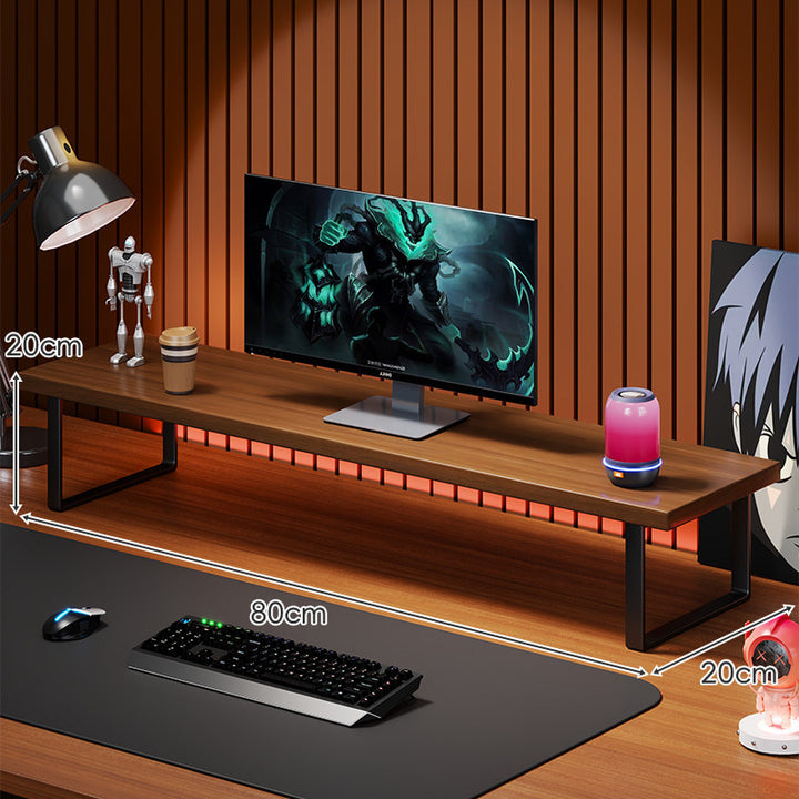 Elevated Solid Wood Ergonomic Monitor Riser Shelf with Metal Frame Stand