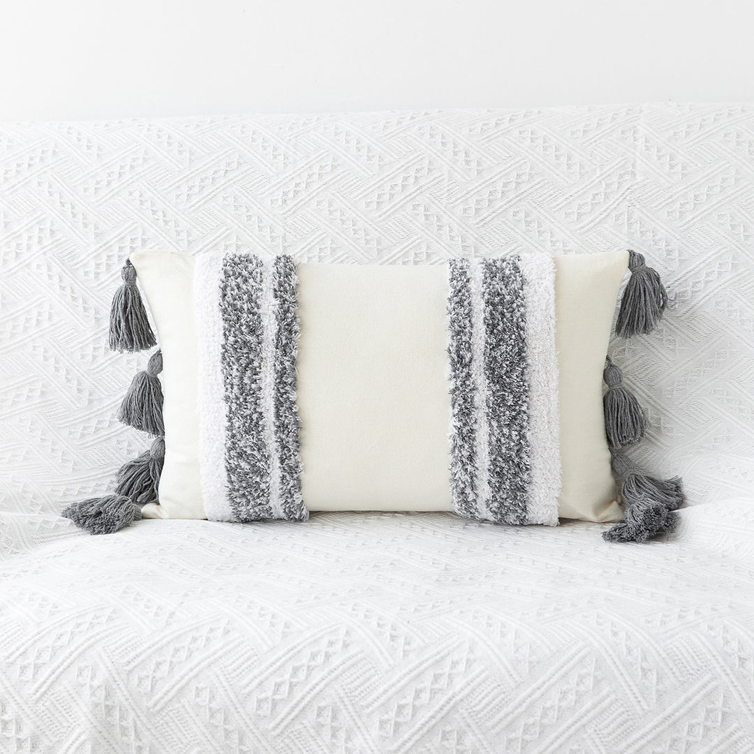 Textured Tassel Accent Throw Pillow