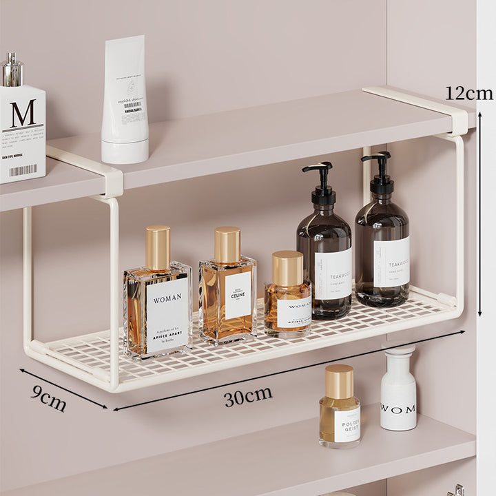 Under-Cabinet Hanging Storage Shelf with Mesh Tray and Clamp Mount