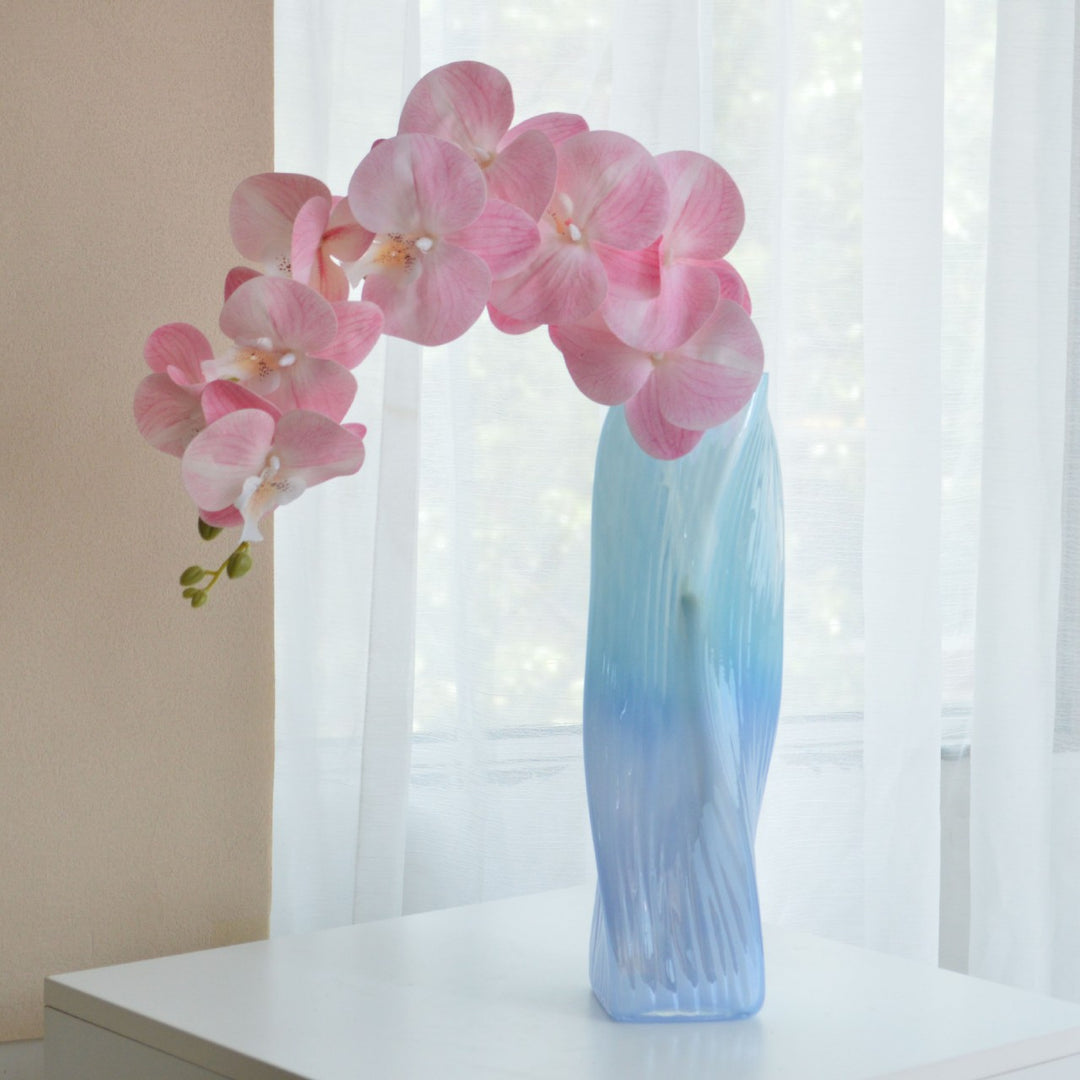 Hand-Blown Tall Ombre Ribbed Glass Floor Vase