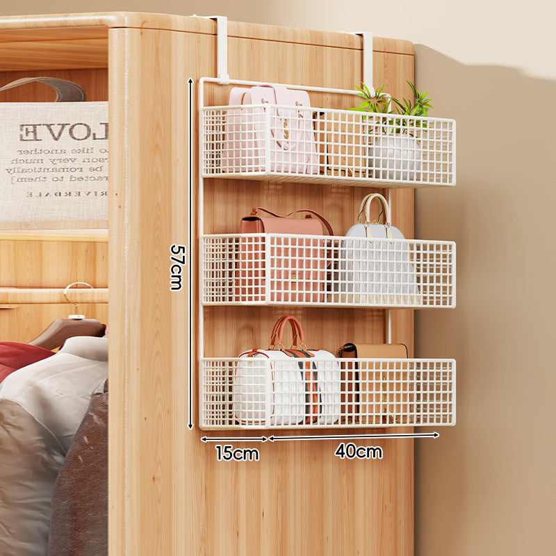 Over-the-Door Metal Grid Hanging Organizer with Four Stackable Baskets and Hooks