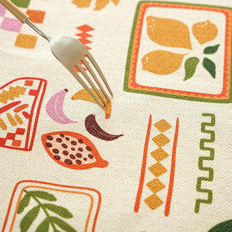 Tablecloth made of cotton-linen with Scandinavian leaf and checked pattern