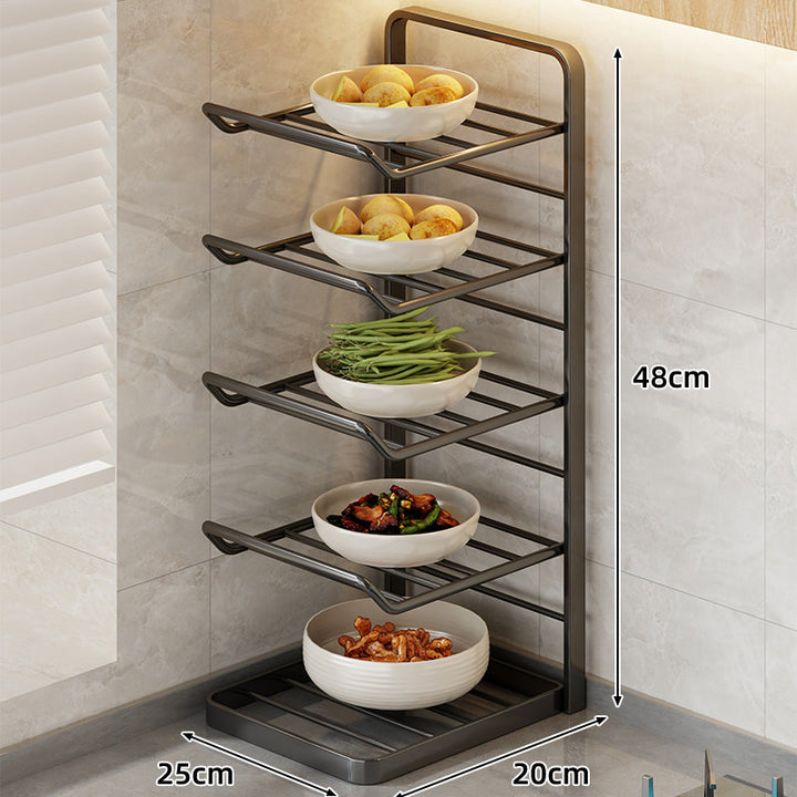 Multi-Tier Vertical Countertop Rack for Bowls with Drip Tray & Slanted Shelf Design