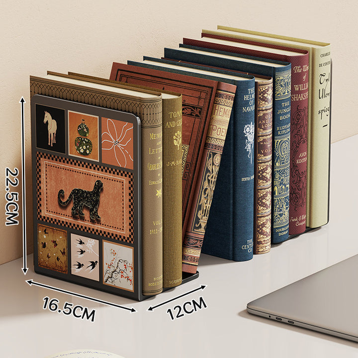 L-Shaped Decorative Metal Bookend with Cartoon Panel and Non-Slip Weighted Base