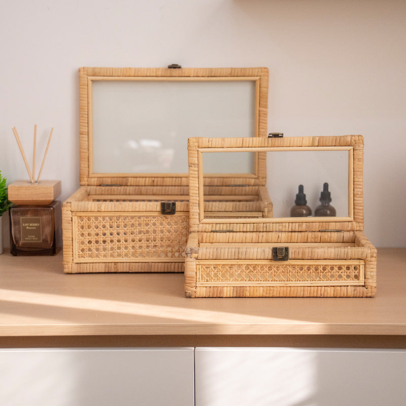 Practical storage box with glass surface