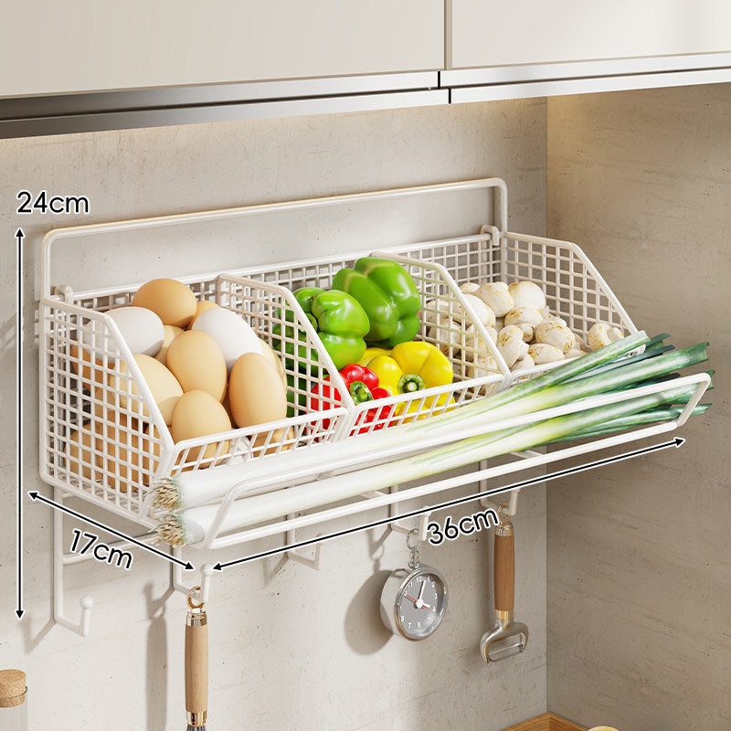 Under-Cabinet Three-Compartment Wire Mesh Kitchen Storage Basket with Front Rail