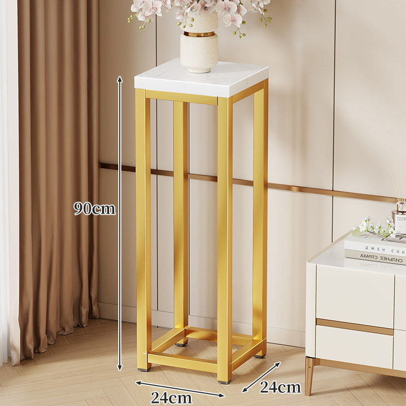 Tall Marble-Top Decorative Plant Pedestal with Slim Metal Frame