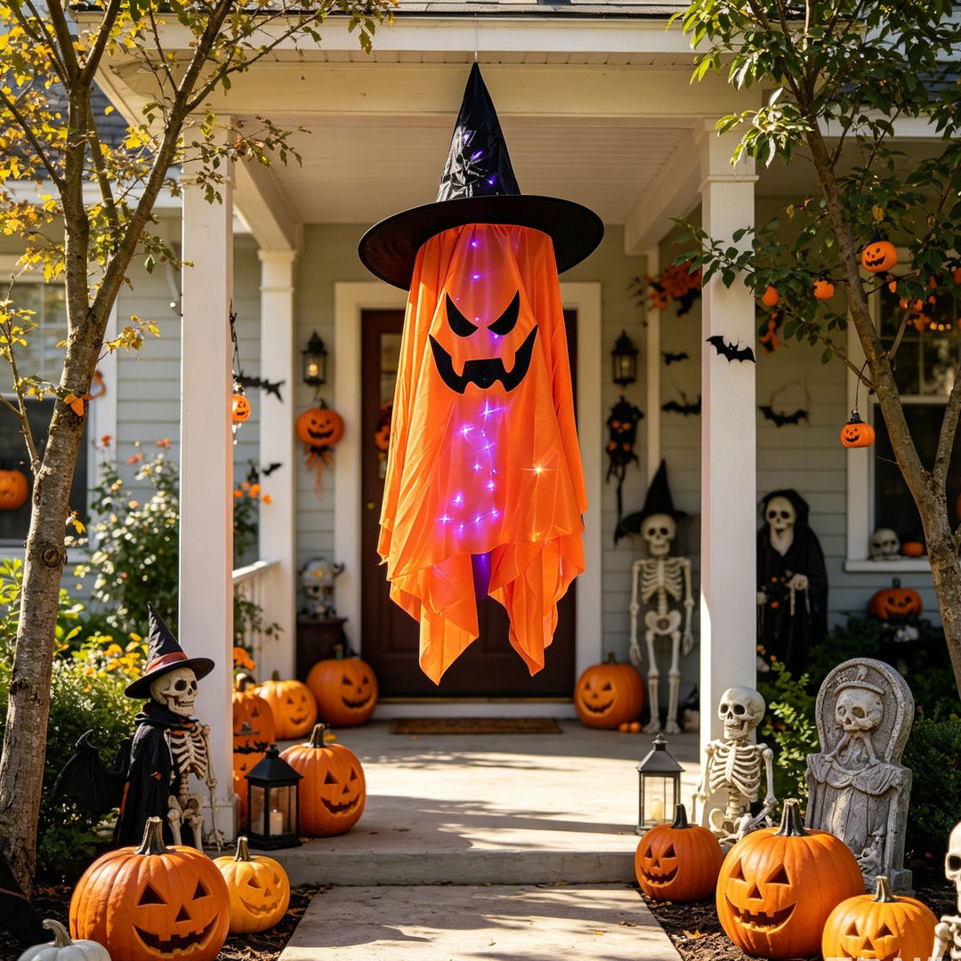 Creepy Halloween decoration figure with glowing eyes