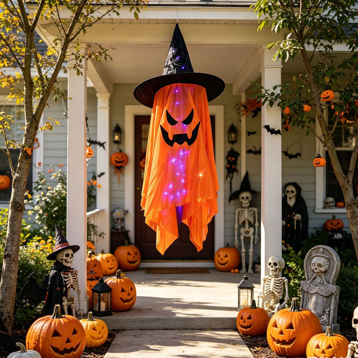 Creepy Halloween decoration figure with glowing eyes