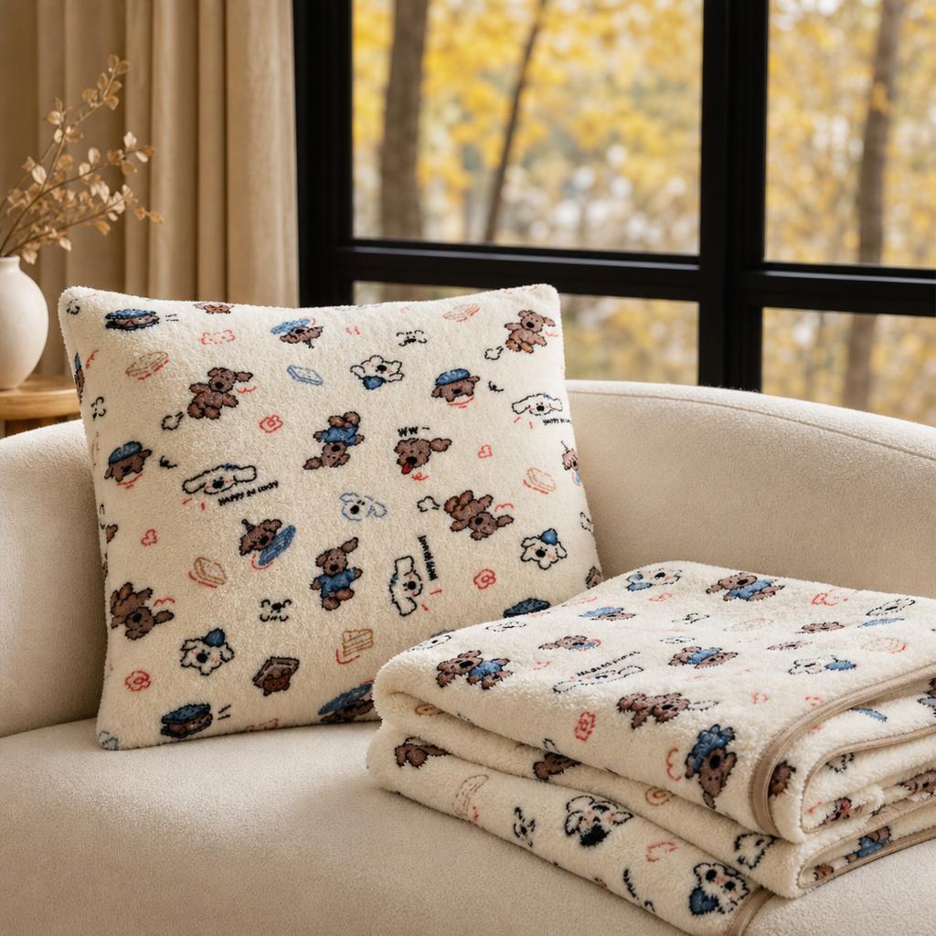 Cute Cartoon Print Plush Throw Blanket