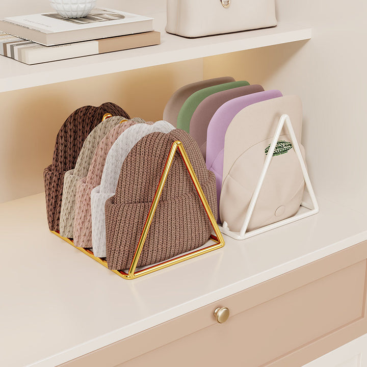 Triangular Metal Multi-Slot Knit Hat and Beanie Organizer Rack