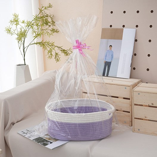 Natural storage basket with ribbons