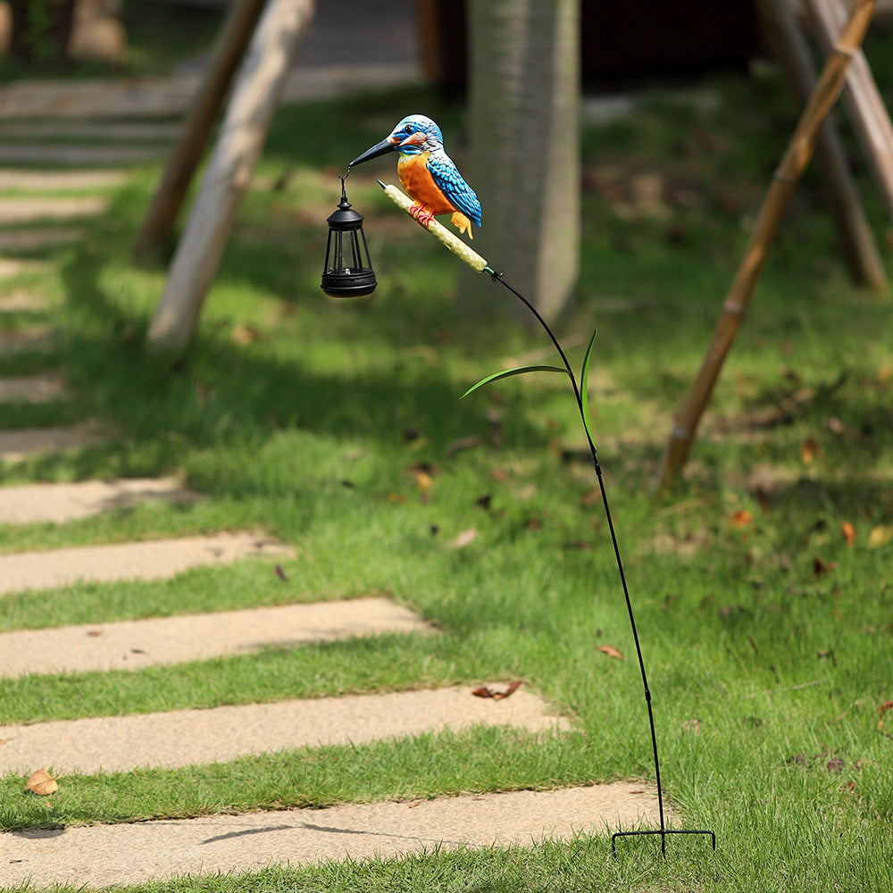 Hand-painted Kingfisher Garden Lantern Stake