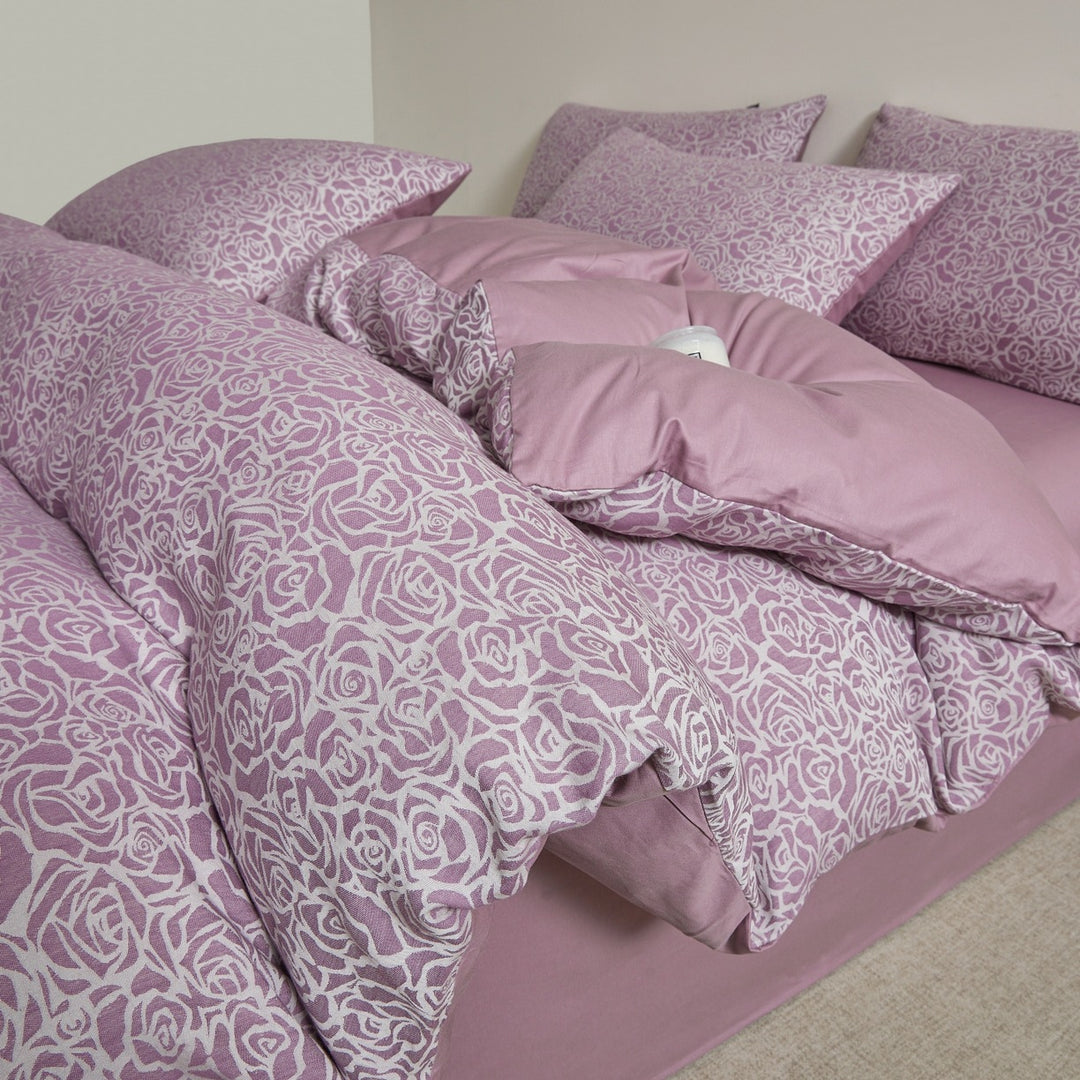 Embroidered Leaf Print Duvet Cover Set