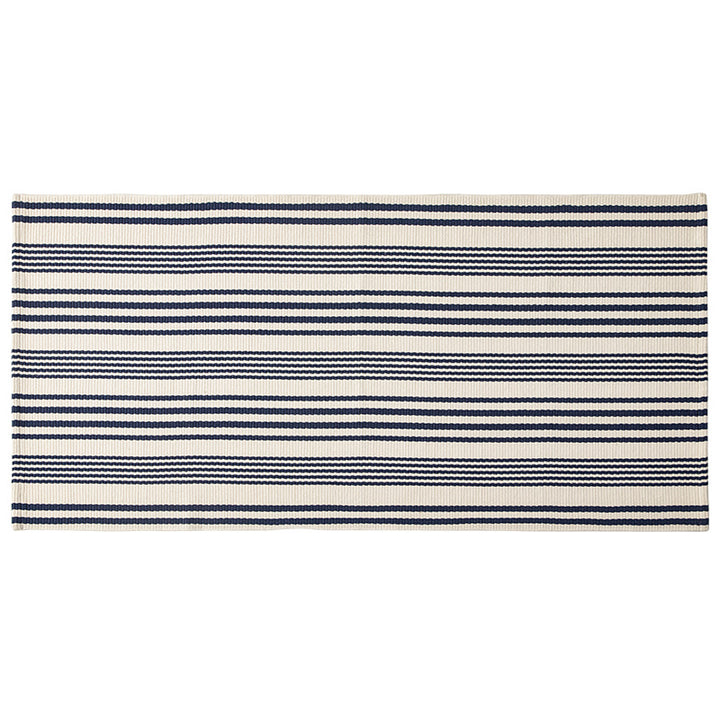 Flat woven runner for living and dining room with modern stripe pattern