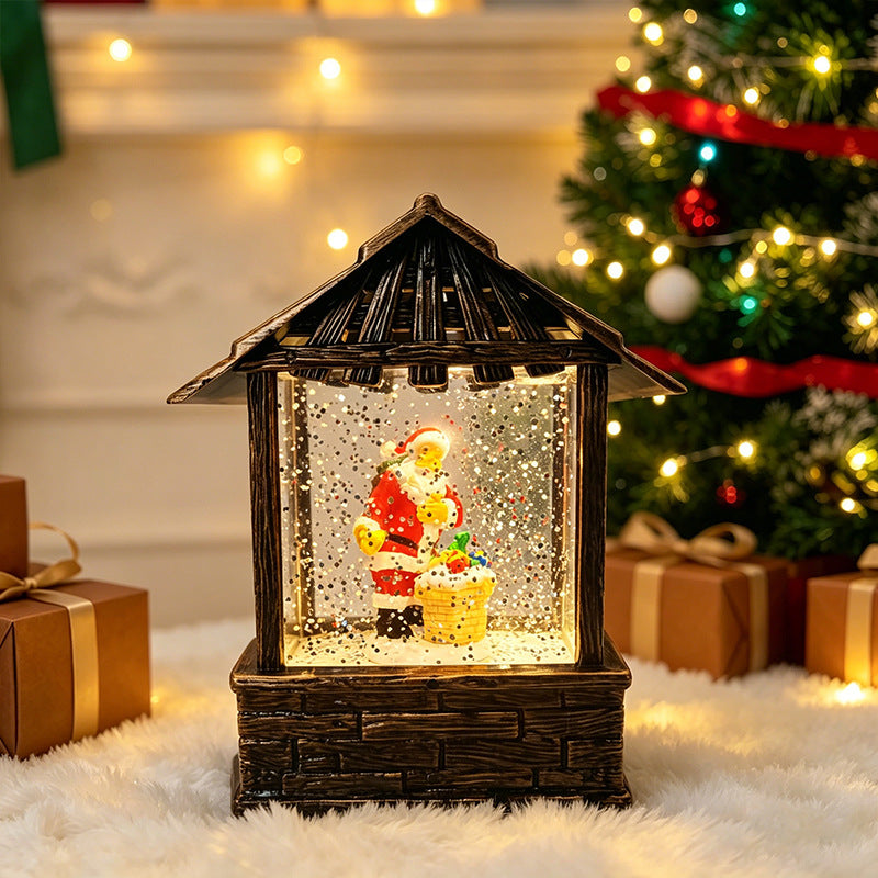 Christmas lantern with snow globe and LED lighting