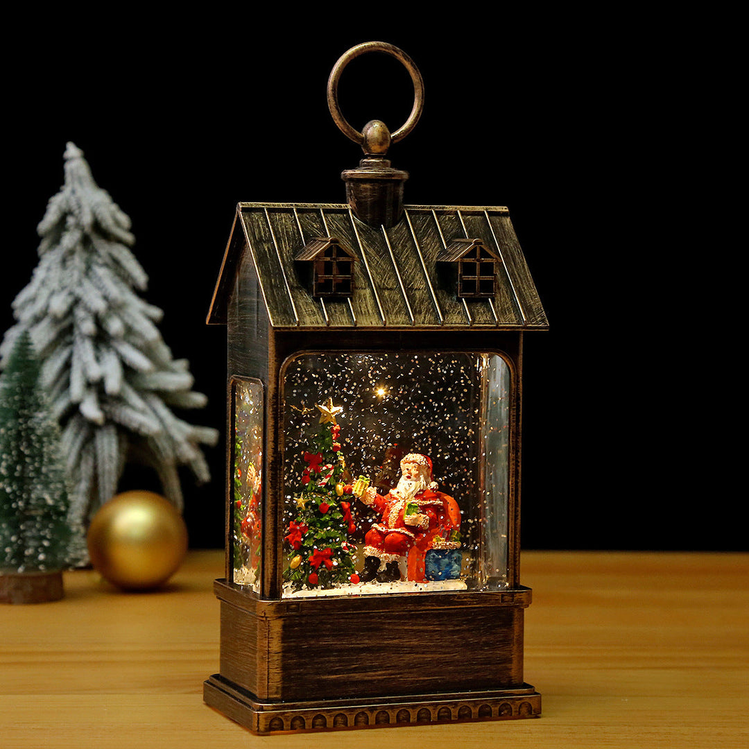 Nostalgic Christmas lantern with movable large Santa Claus