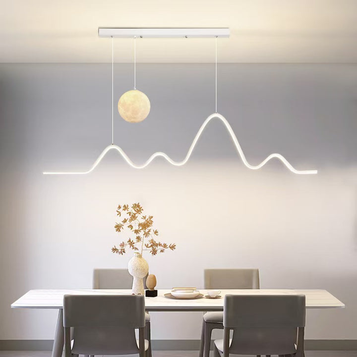 Contemporary Wave LED Pendant Light with Moon Globe Accent