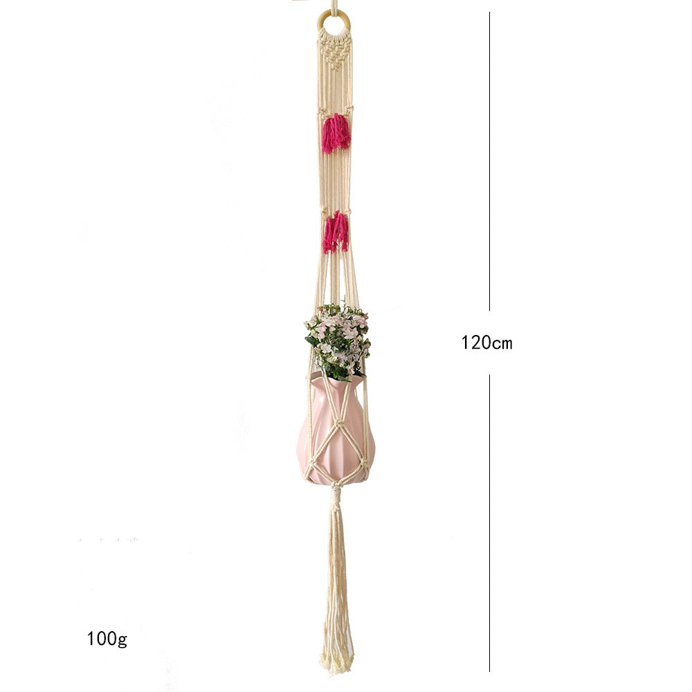 Macrame plant hanger with decorative tassels