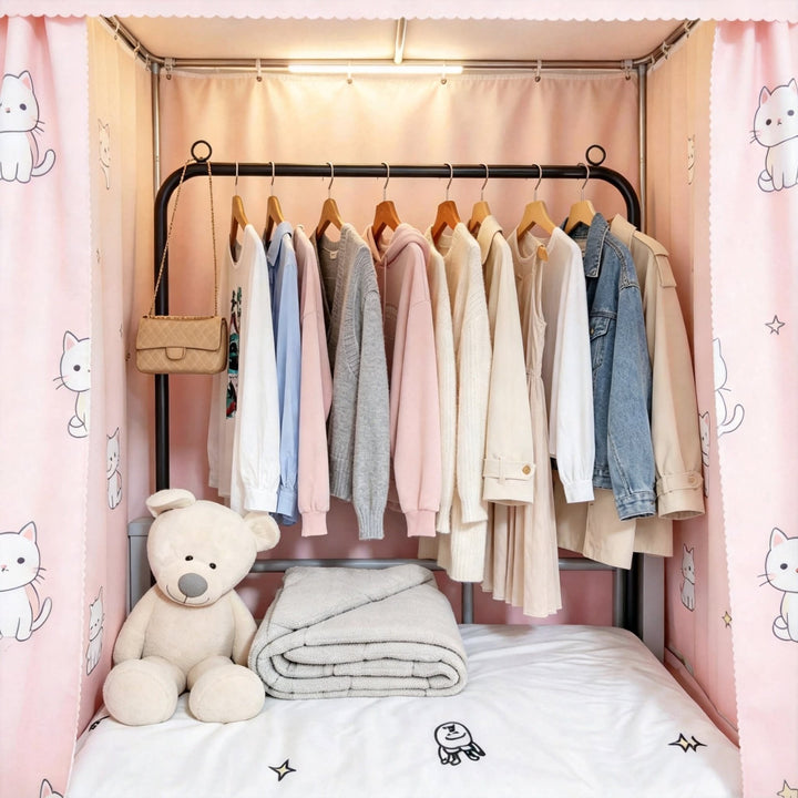Freestanding Single Rail Clothes Rack with Lower Storage Shelf