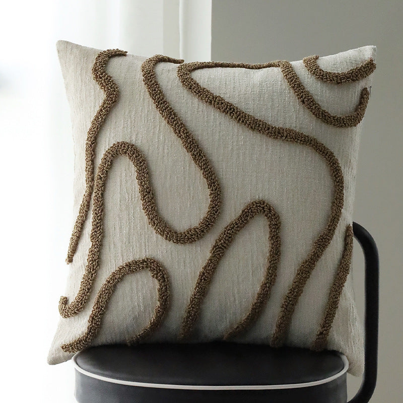 Square decorative cushion cover with hand-tufted loop appliqué and fine linen look