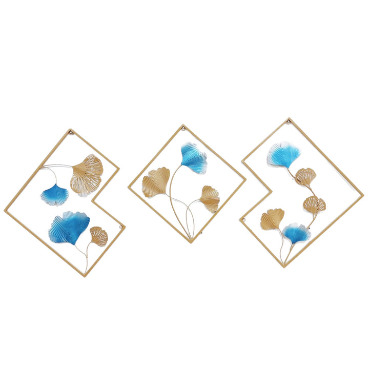 Decorative Metal Wall Art Set with Ginkgo Leaf and Floral Design