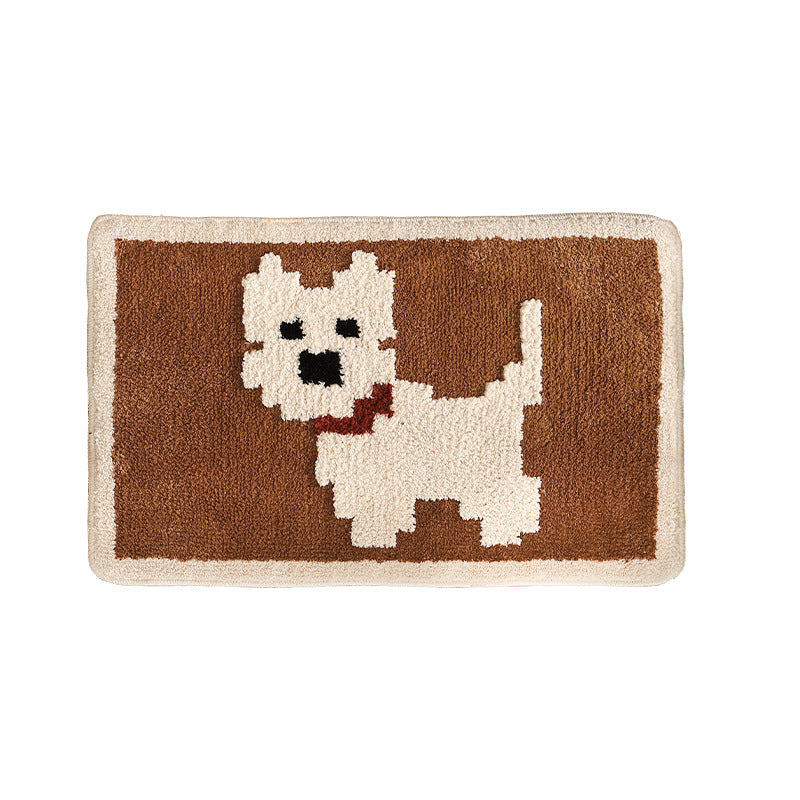 Bath mat with hand-tufted dog motif and slip-resistant latex backing